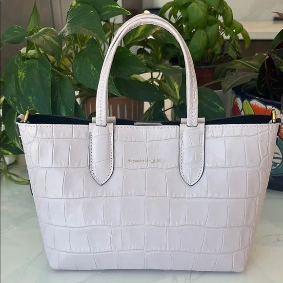 Authentic Alexander McQueen Croc-Embossed Leather Mini Satchel Rare Light Pink - Picture 7 of 17